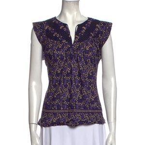 Ulla Johnson Printed V-Neck Blouse Purple Floral Size 6